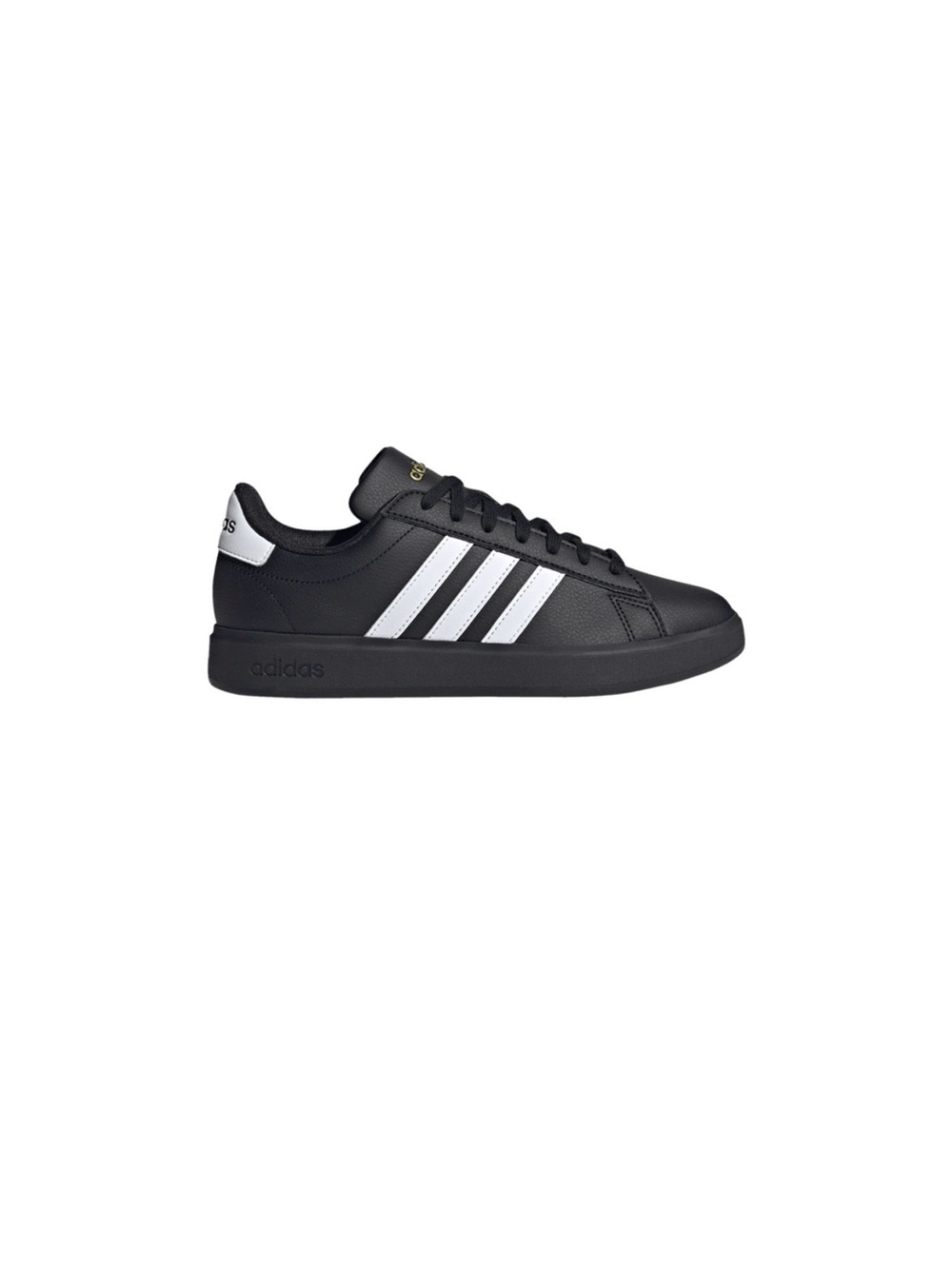 adidas Black Leather Sneaker with White Heel Tab and Gold Logo